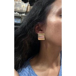 Big gold earrings square studs large brushed metal retro gold earrings chunky